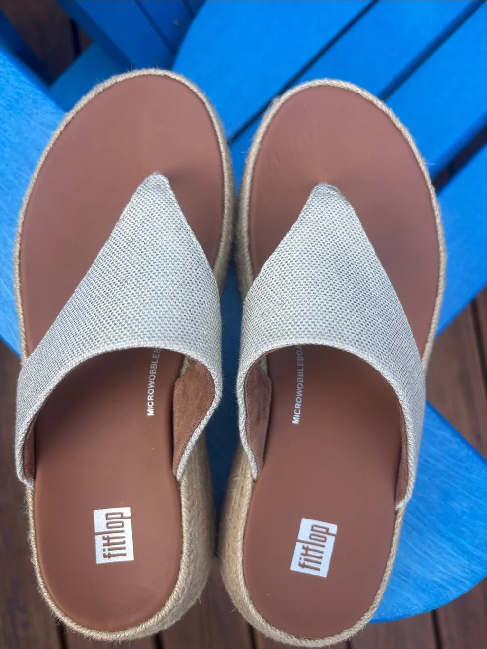 Fitflop Beige Canvas Espadrille Platform Thong Sandals